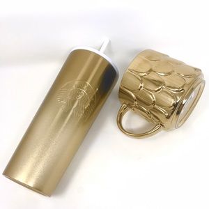 STARBUCKS Gold Mermaid Mug & Glitter Ombre Tumbler